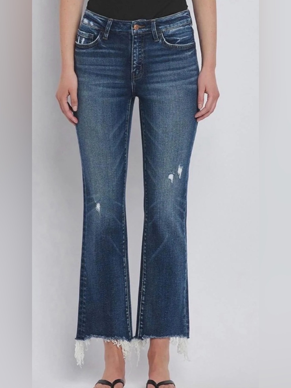 Flying Monkey Mid Rise Frayed Hem Crop Bootcut Jeans